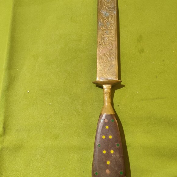VINTAGE INDO-PERSIAN MIDDLE EAST TURKISH ENGRAVED FIGHTING KNIFE DAGGER KINDJAL - Picture 3 of 9